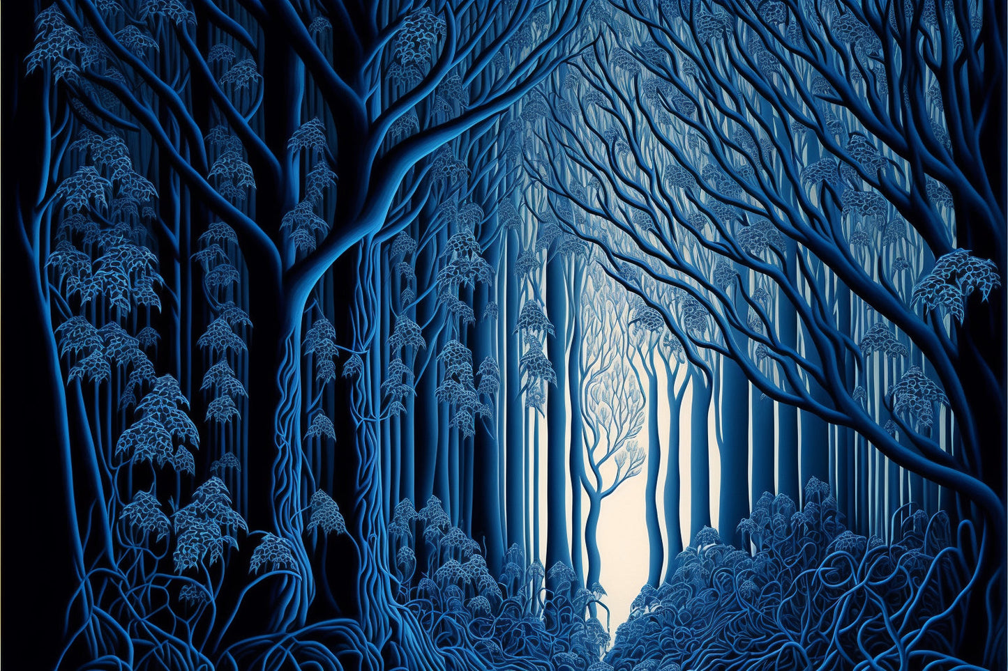 Abstract Blue Trees Forest Canvas Art Wall Picture