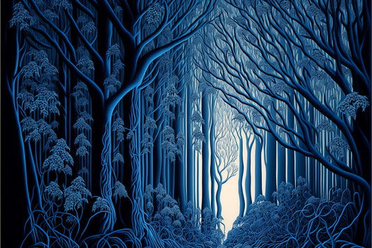 Abstract Blue Trees Forest Canvas Art Wall Picture