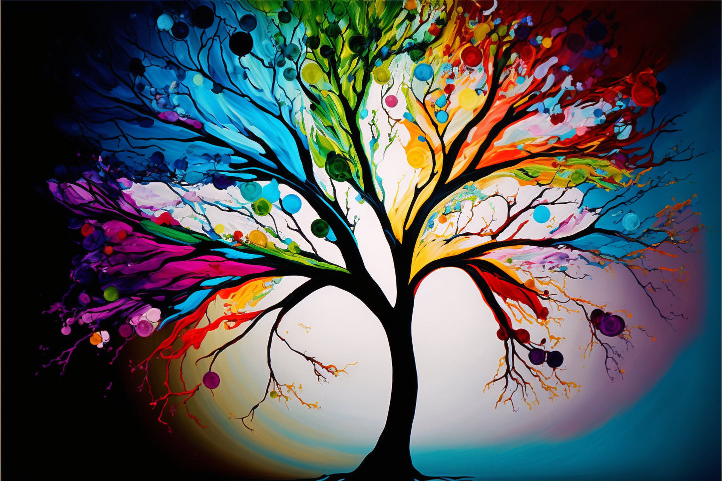 Abstract Colourful Tree Blue Multi Colour Canvas Art Wall Picture