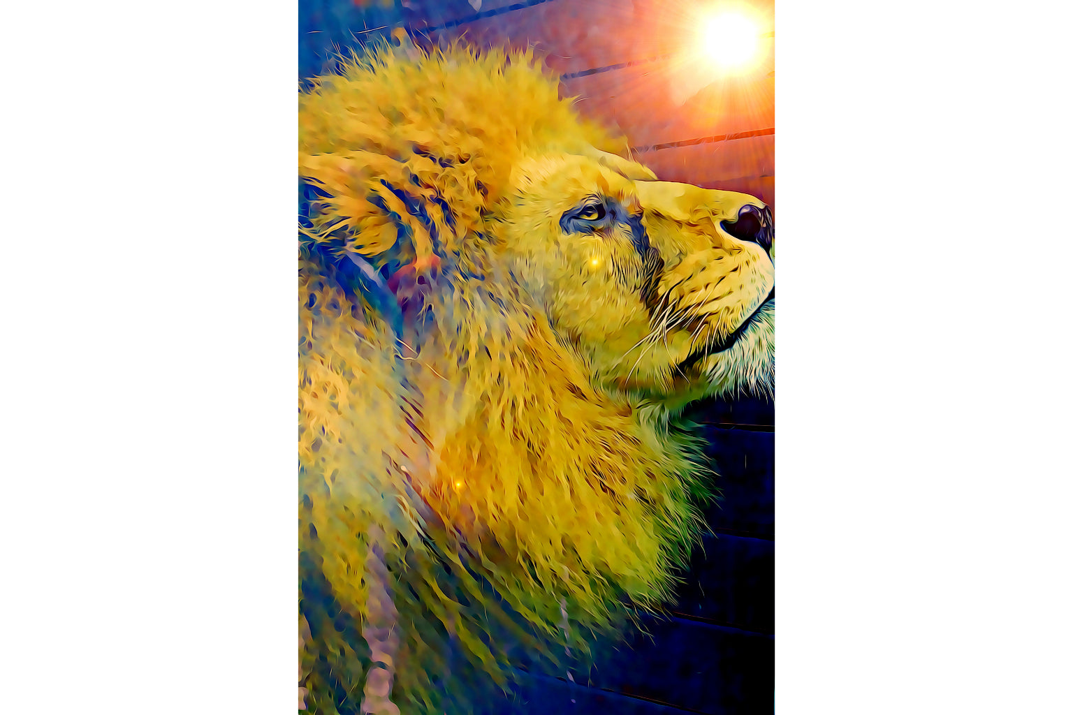 Abstract Lion Yellow Blue Green Canvas Art Wall Picture Or Gloss Print