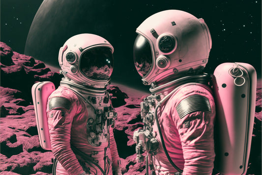 Abstract Pink Grey Space Astronauts Canvas Art Wall Picture