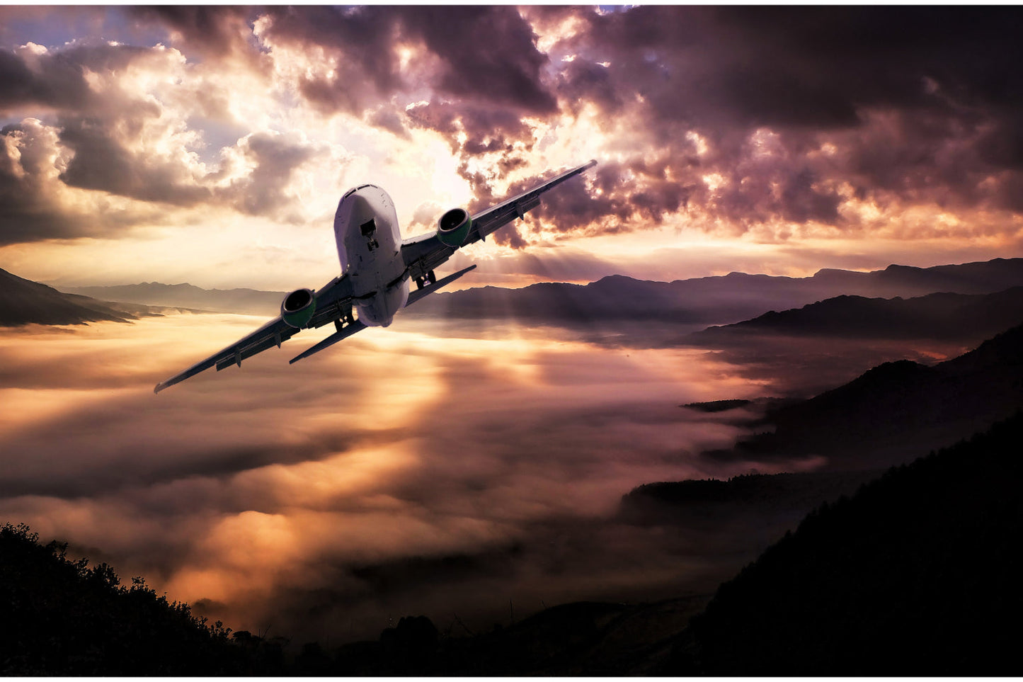 Airplane Aircraft Sunset Canvas Art Wall Picture Or Gloss Print