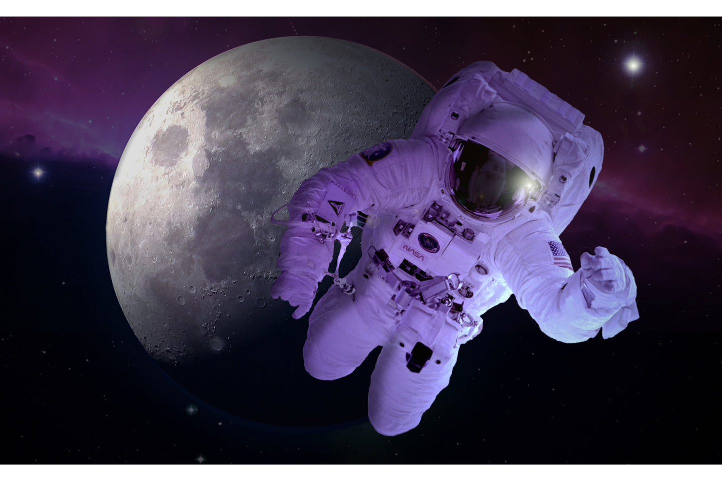 Astronaut Purple Moon Space Canvas Art Wall Picture Or Gloss Print