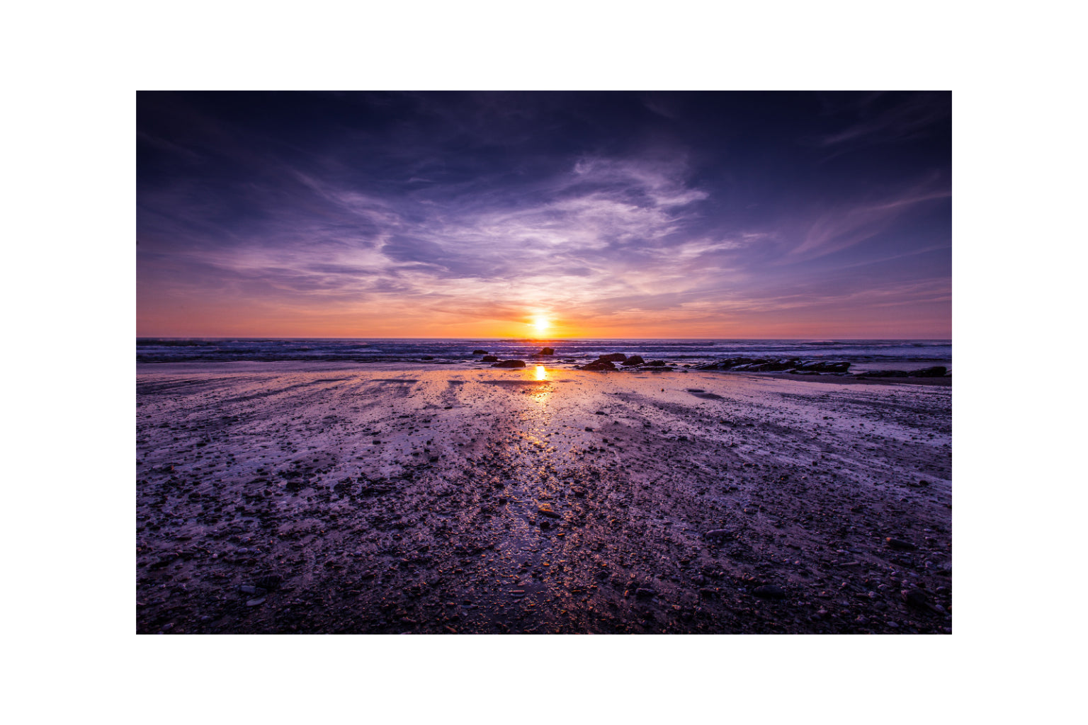 Atlantic Beach Sea Purple Sunset Canvas Art Wall Picture Or Gloss Print