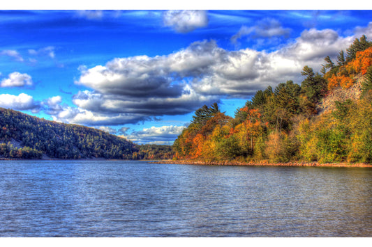 Autumn Landscape Blue Water Trees Woods Canvas Art Wall Picture Or Gloss Print