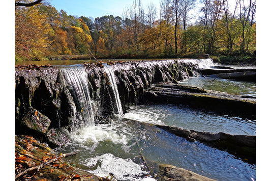 Autumn Woods Waterfall Landscape Canvas Art Wall Picture Or Gloss Print