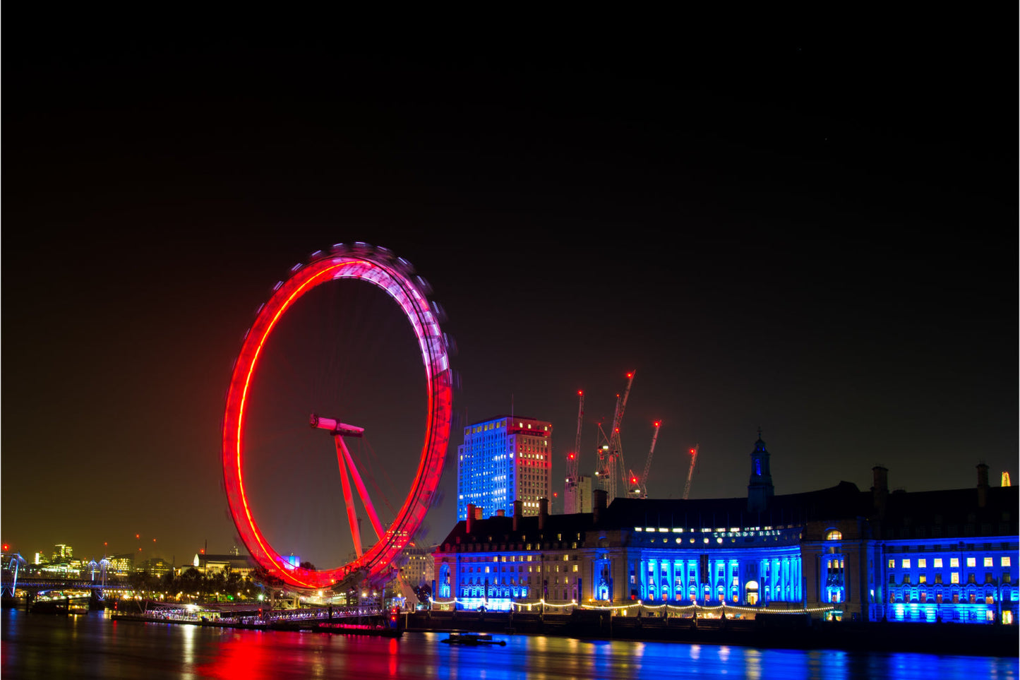 Big Wheel Red Blue City Lights Cityscape Canvas Art Wall Picture Or Gloss Print