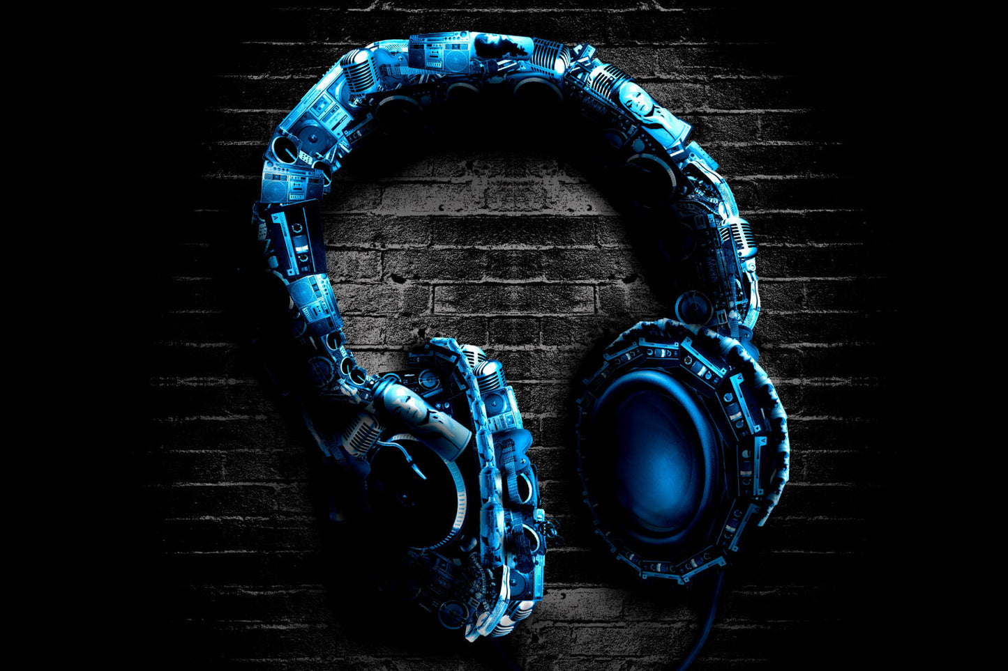 Black Grey Blue Music Headphones Abstract Canvas Art Wall Picture Or Gloss Print