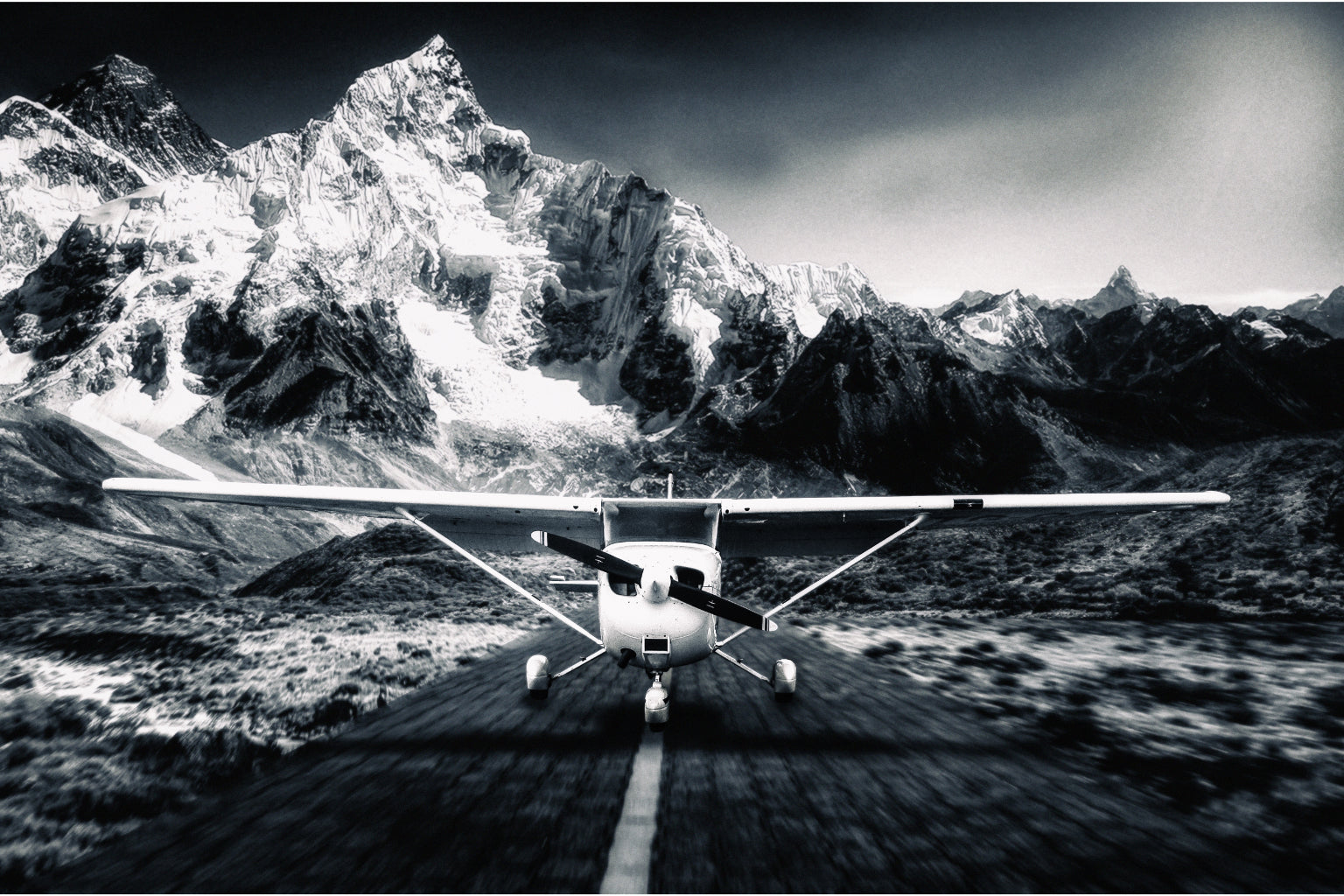 Black White Airplane Aircraft Snow Mountains Canvas Art Wall Picture Or Gloss Print