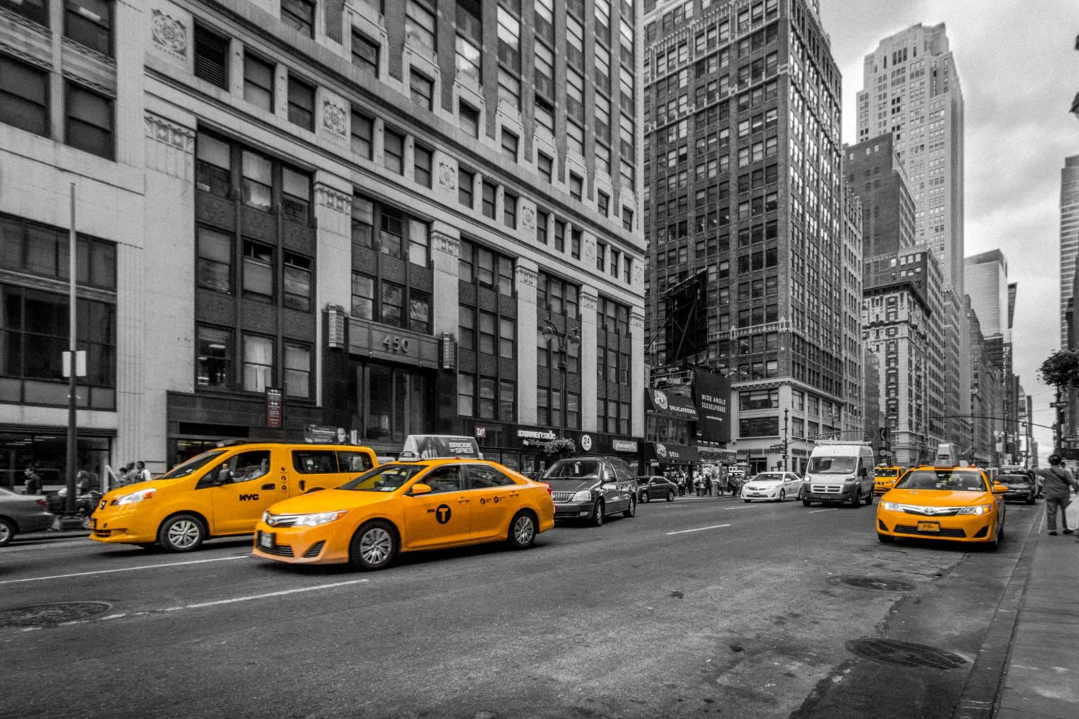 Black White City New York Yellow Taxi Cityscape Canvas Art Wall Picture Or Gloss Print