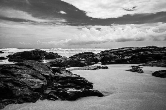 Black White Grey Sea Landscape Beach Canvas Art Wall Picture Or Gloss Print