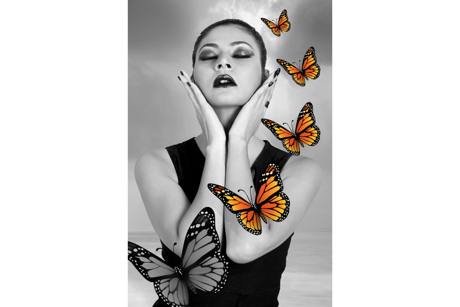 Black White Lady Orange Butterfly Butterflies Canvas Art Wall Picture Or Gloss Print