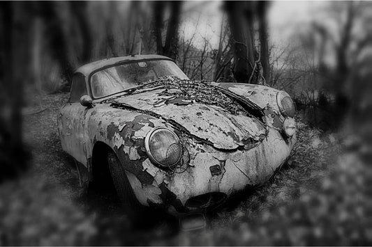 Black White Old Car Wreck Auto Cars Canvas Art Wall Picture Or Gloss Print