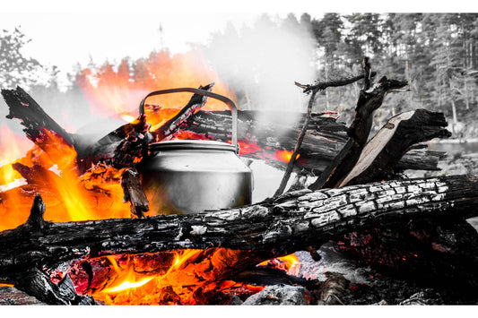 Black White Orange Camping Fire Canvas Art Wall Picture Or Gloss Print