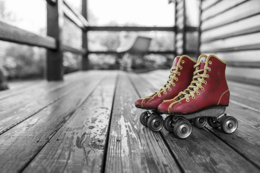 Black White Red Retro Vintage Roller Skates Canvas Art Wall Picture Or Gloss Print