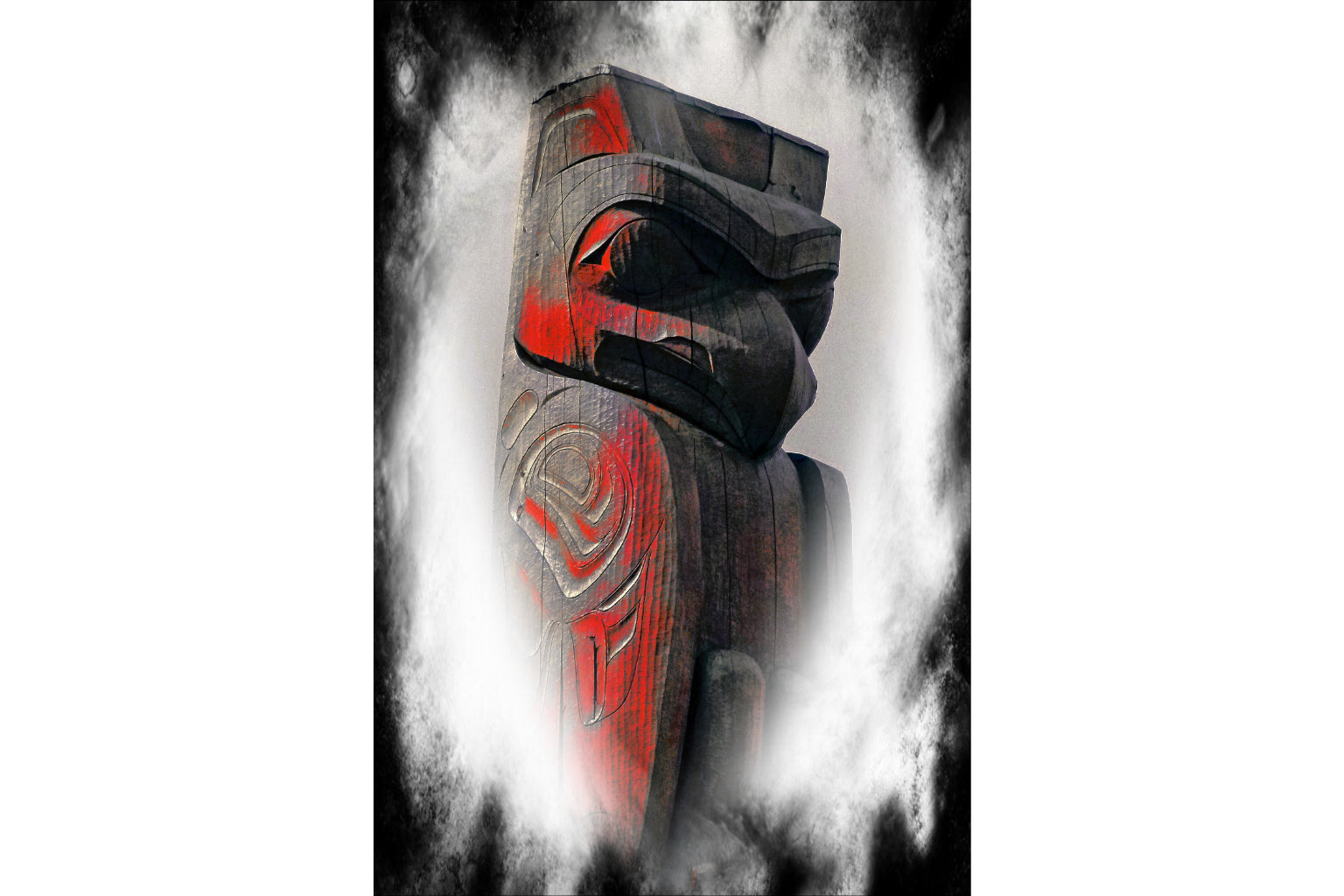 Black White Red Totem Pole Canvas Art Wall Picture Or Gloss Print