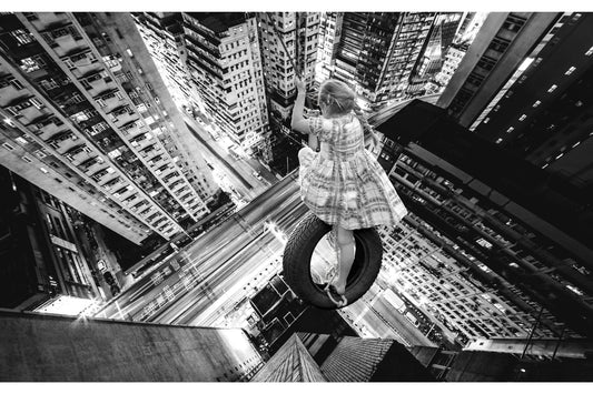 Black White Skyscraper Swing City Cityscape Canvas Art Wall Picture Or Gloss Print