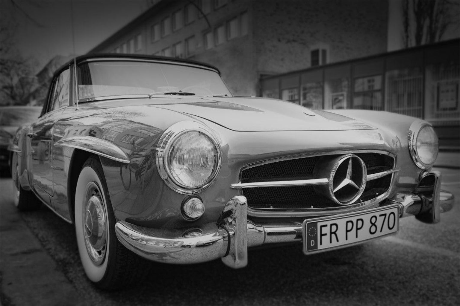 Black White Vintage Classic Car Mercedes Canvas Art Wall Picture Or Gloss Print