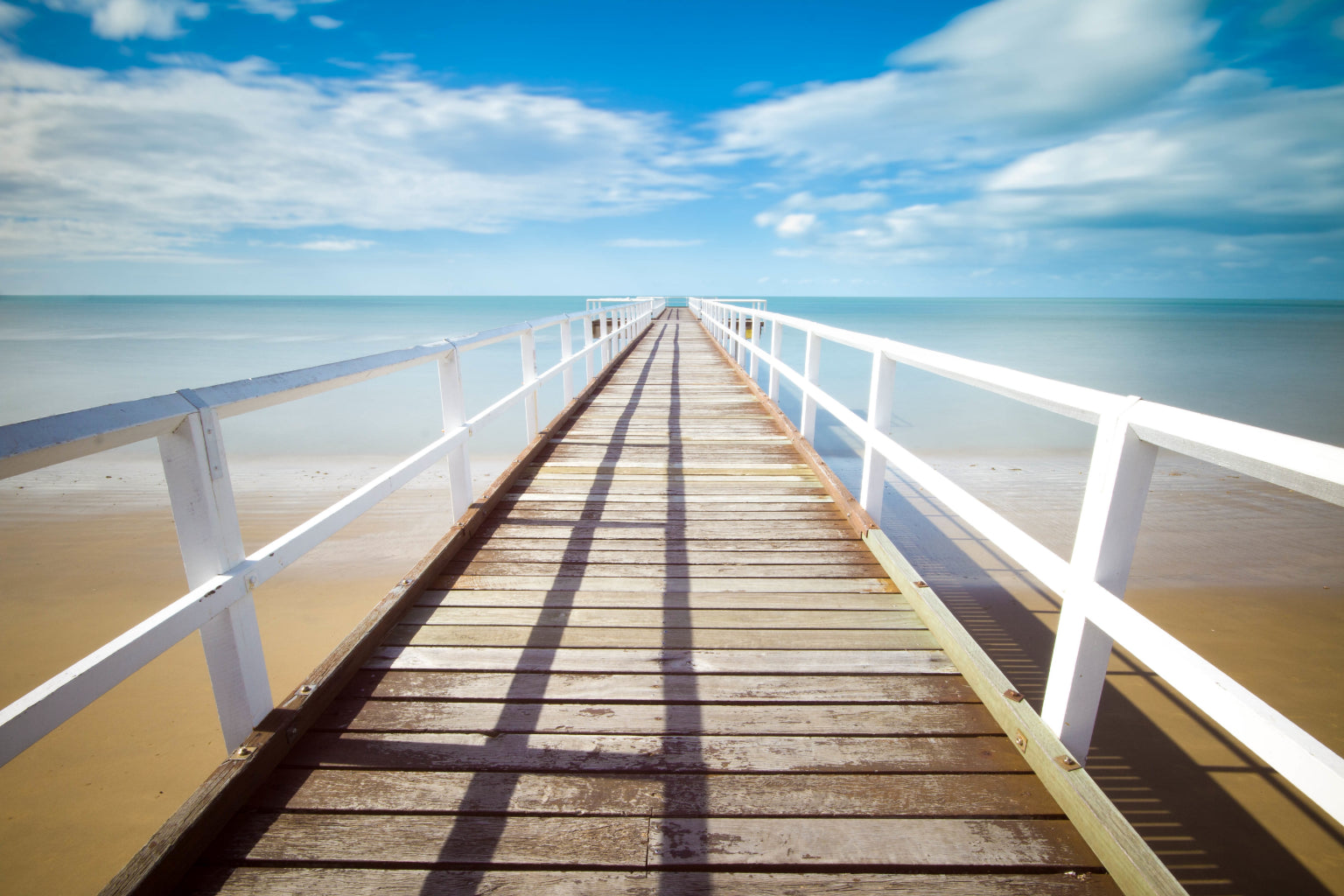 Blue Beach Bridge Sea Landscape Canvas Art Wall Picture Or Gloss Print