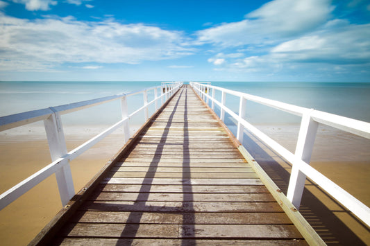 Blue Beach Bridge Sea Landscape Canvas Art Wall Picture Or Gloss Print