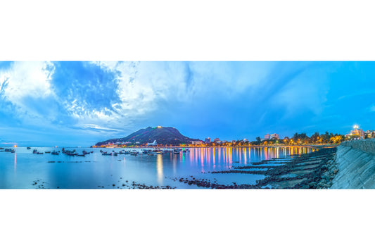 Blue City Bay Lights Landscape Canvas Art Wall Picture Or Gloss Print