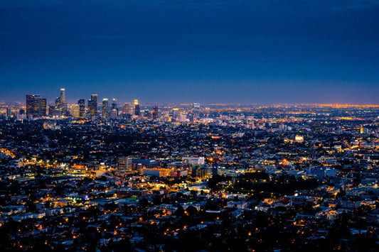 Blue City Skyline Night Lights Cityscape Canvas Art Wall Picture Or Gloss Print