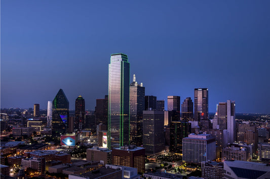 Blue Dallas City Cityscape Skyline Canvas Art Wall Picture Or Gloss Print