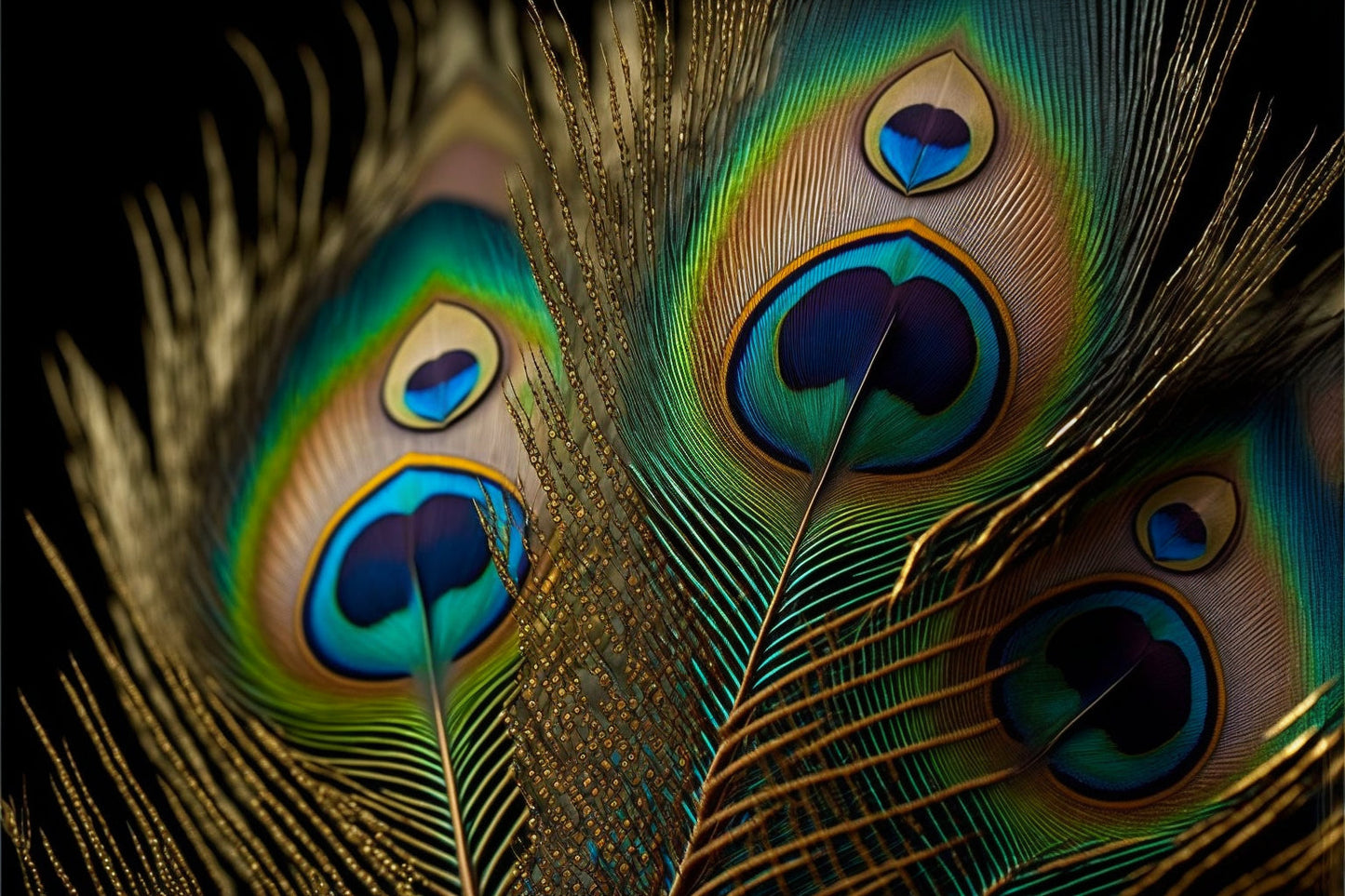 Blue Detail Peacock Feathers Canvas Art Wall Picture