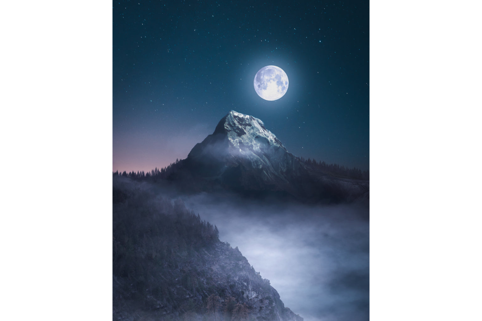 Blue Fantasy Moon Mountain Canvas Art Wall Picture Or Gloss Print