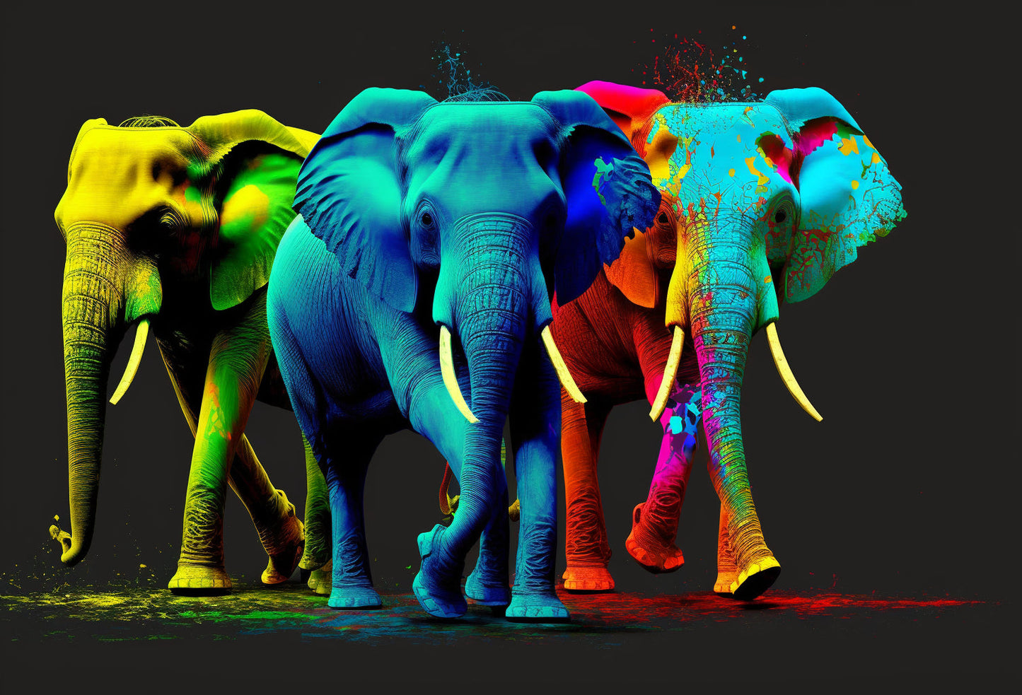 Blue Green Colourful Abstract Elephants Canvas Art Wall Picture