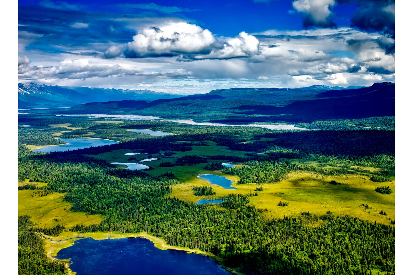 Blue Green Lakes Fields Trees Landscape Canvas Art Wall Picture Or Gloss Print