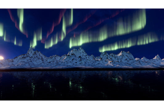 Blue Green Northern Lights Mountains Canvas Art Wall Picture Or Gloss Print