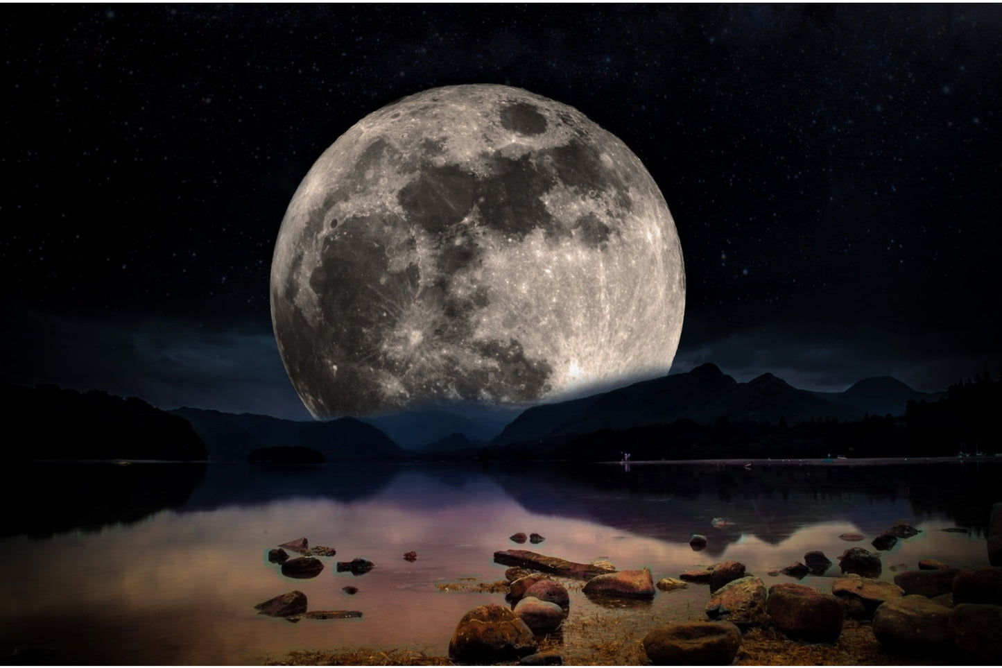 Blue Moon Lake Landscape Space Canvas Art Wall Picture Or Gloss Print