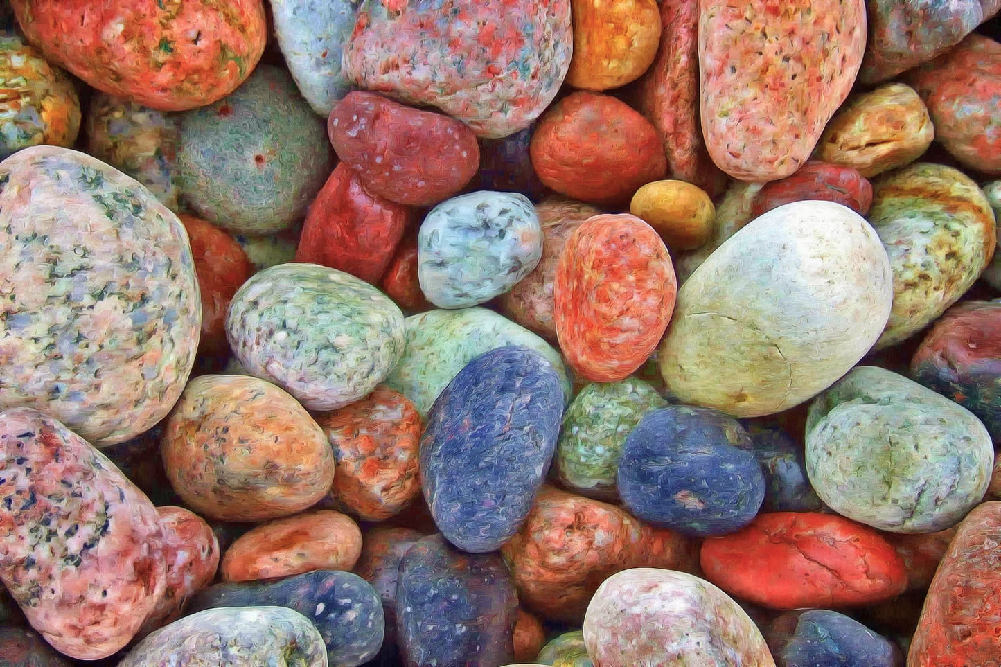 Blue Multi Coloured Rainbow Pebbles Stones Canvas Art Wall Picture Or Gloss Print