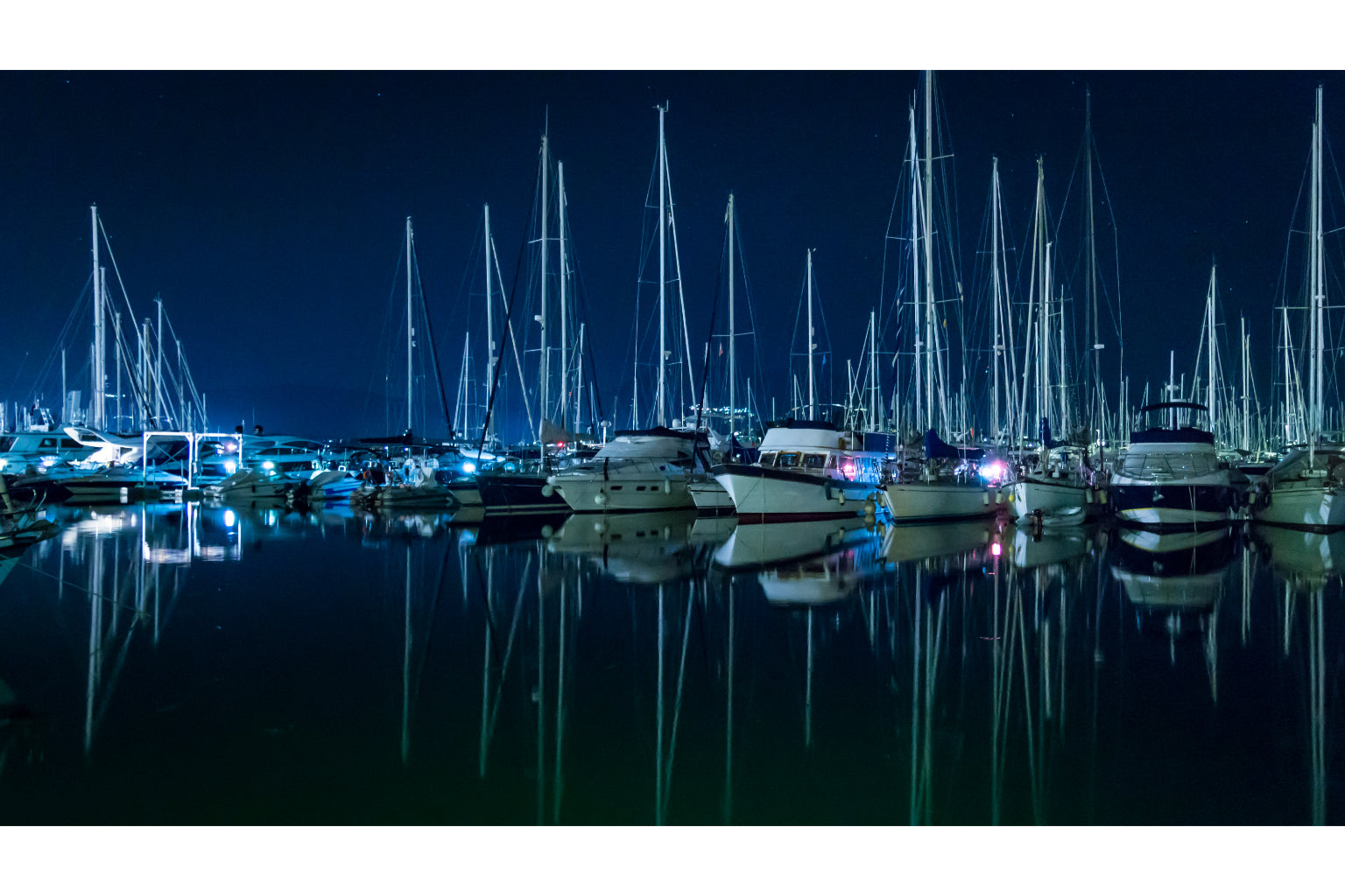 Blue Night Lights Harbour Boats Canvas Art Wall Picture Or Gloss Print