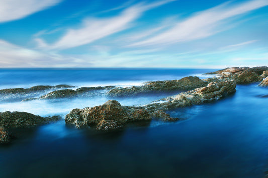 Blue Ocean Rocks Landscape Canvas Art Wall Picture Or Gloss Print