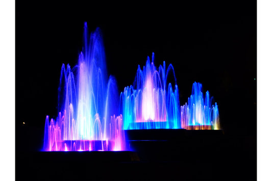 Blue Pink Illuminated Fountain Canvas Art Wall Picture Or Gloss Print