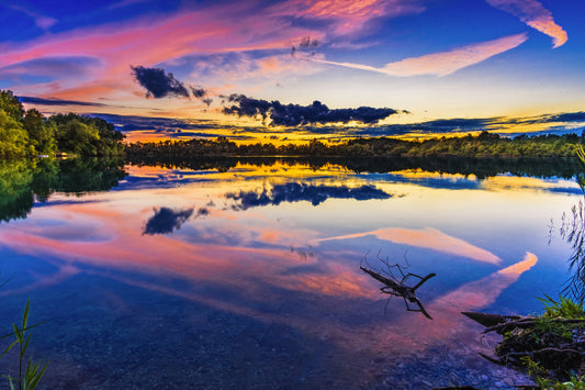 Blue Purple Landscape Lake Trees Sunset Canvas Art Wall Picture Or Gloss Print