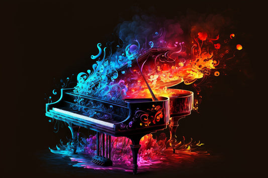 Blue Purple Orange Colourful Piano Canvas Art Wall Picture