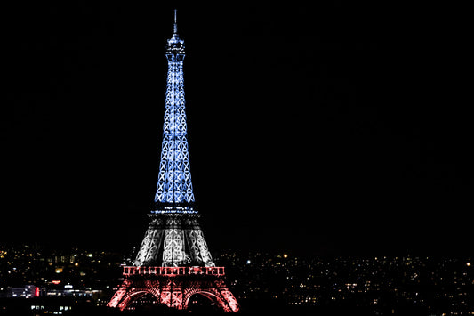 Blue Red Eiffel Tower Lights City Paris Canvas Art Wall Picture Or Gloss Print