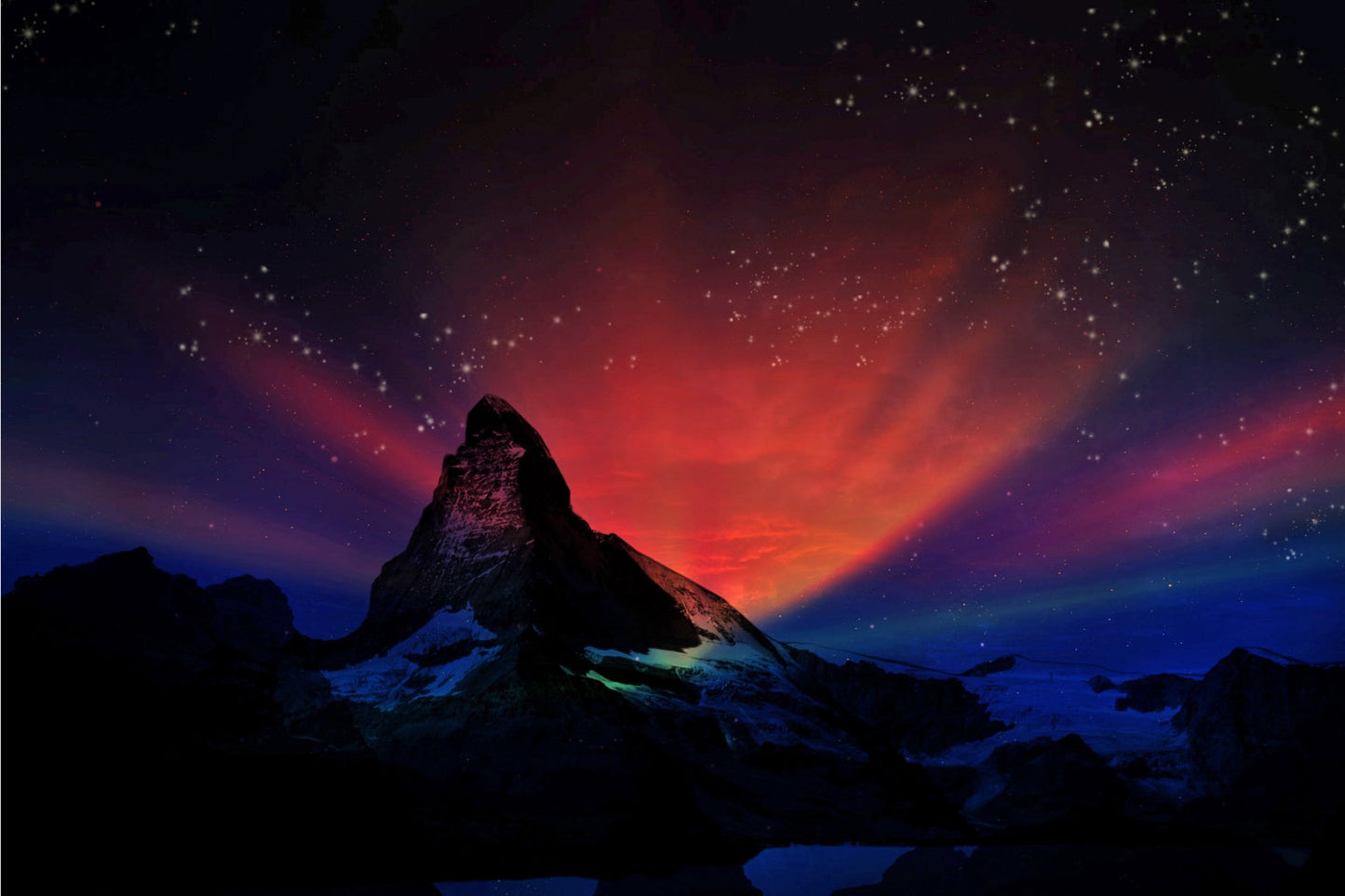 Blue Red Northern Lights Mountain Canvas Art Wall Picture Or Gloss Print