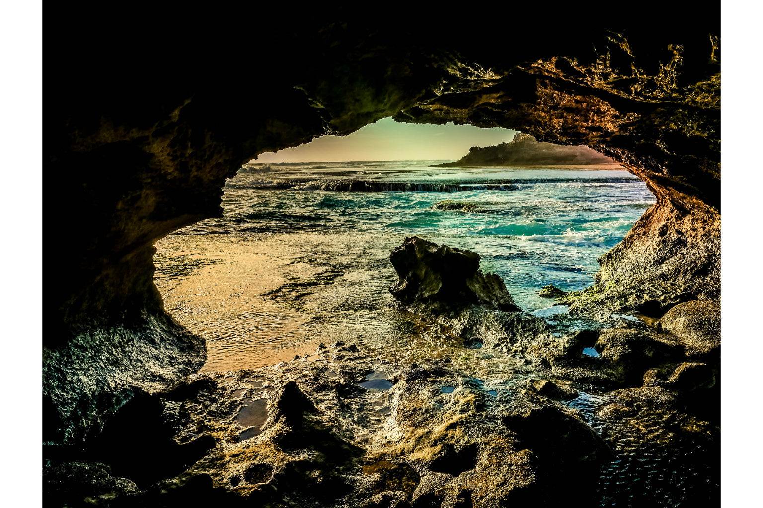 Blue Sea Cave Landscape Beach Canvas Art Wall Picture Or Gloss Print