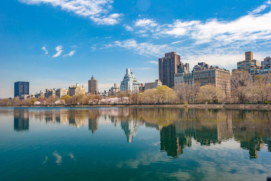 Blue Sky City Buildings River Cityscape Canvas Art Wall Picture Or Gloss Print