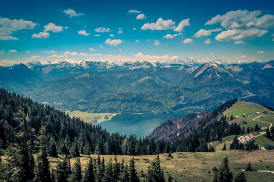 Blue Sky Green Snow Mountains Landscape Canvas Art Wall Picture Or Gloss Print