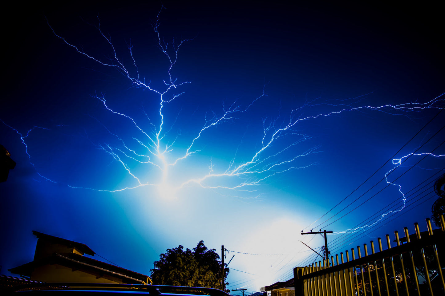 Blue Sky Lightning Storm Weather Canvas Art Wall Picture Or Gloss Print