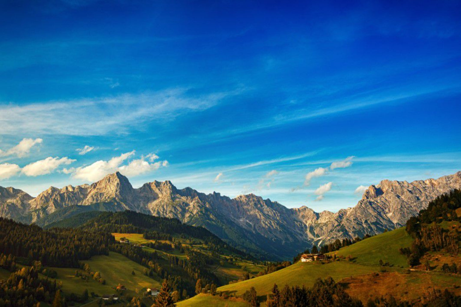 Blue Sky Mountains Green Grass Landscape Canvas Art Wall Picture Or Gloss Print