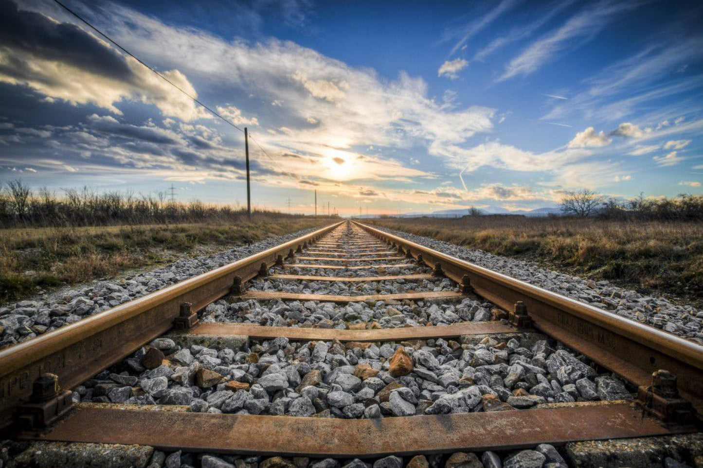 Blue Sky Railway Clouds Landscape Canvas Art Wall Picture Or Gloss Print