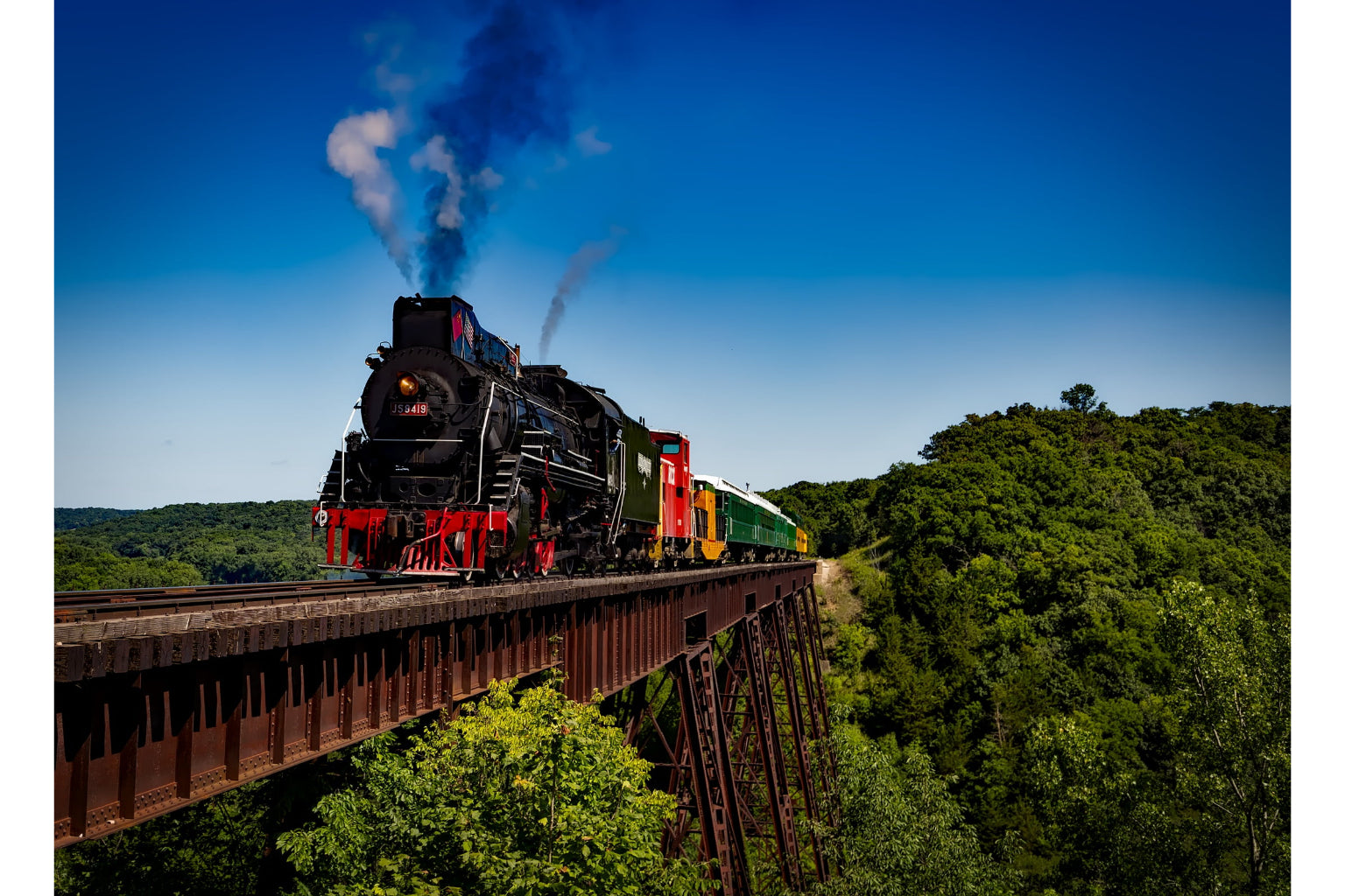 Blue Sky Steam Train Trains Railway Canvas Art Wall Picture Or Gloss Print