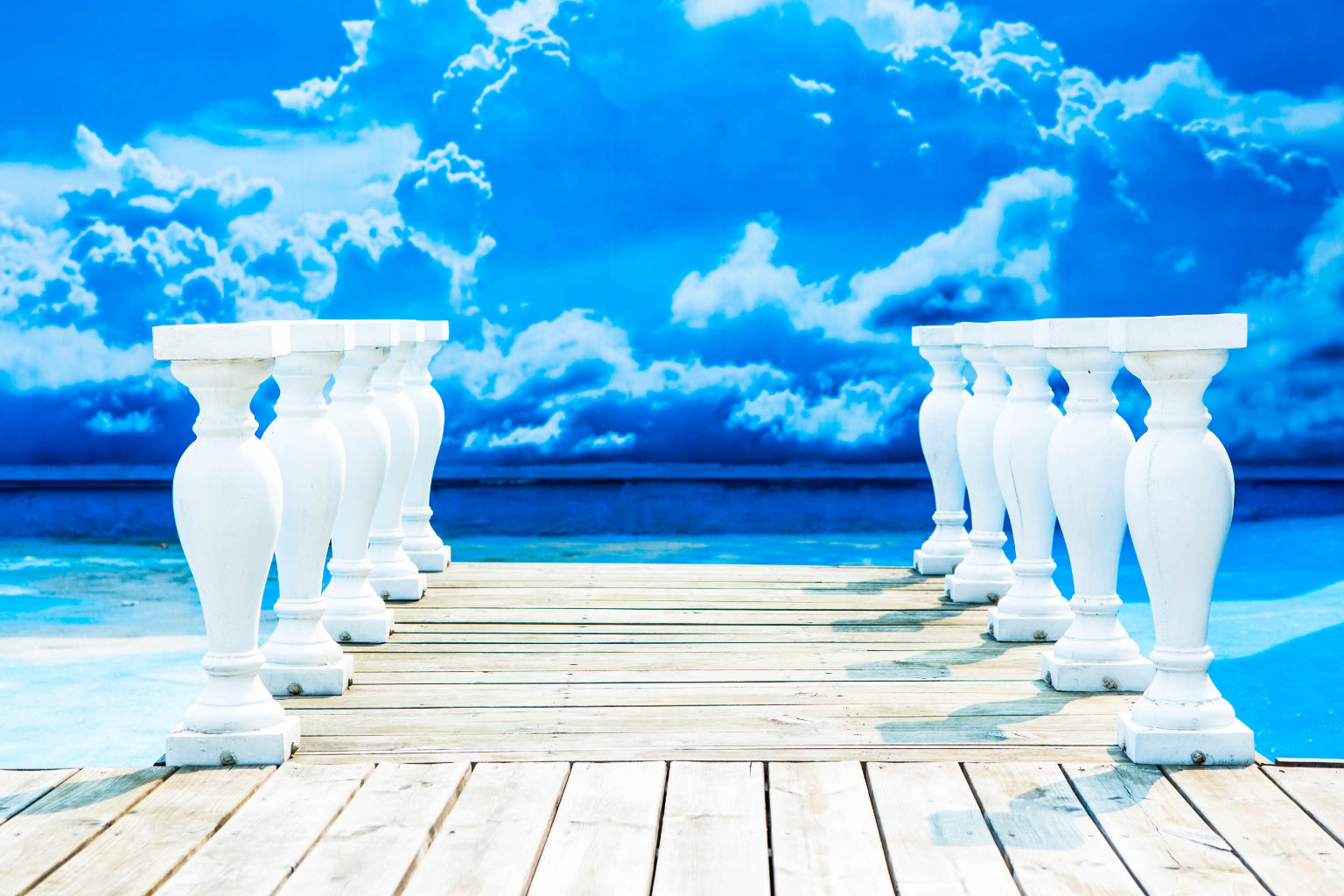 Blue Sky Water White Statues Beach Canvas Art Wall Picture Or Gloss Print