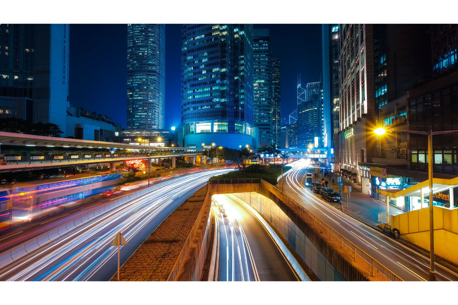 Blue Skyscrapers City Night Lights Cityscape Canvas Art Wall Picture Or Gloss Print